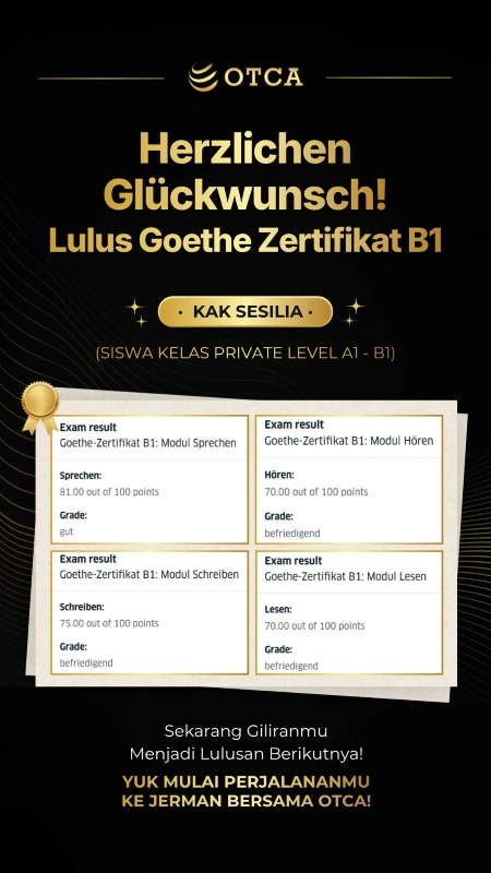 Kak Sesilia Siswa Kelas Private Level A1–B1 Lulus Ujian Goethe