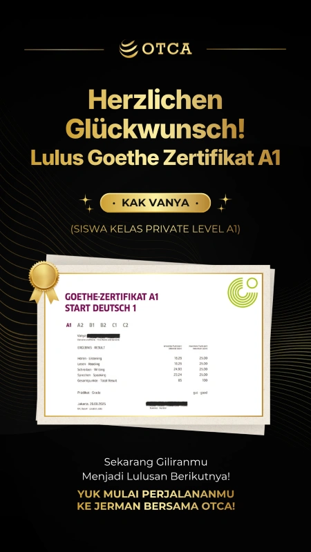 Kak Vanya Siswa Kelas Private Level A1 Lulus Ujian Goethe